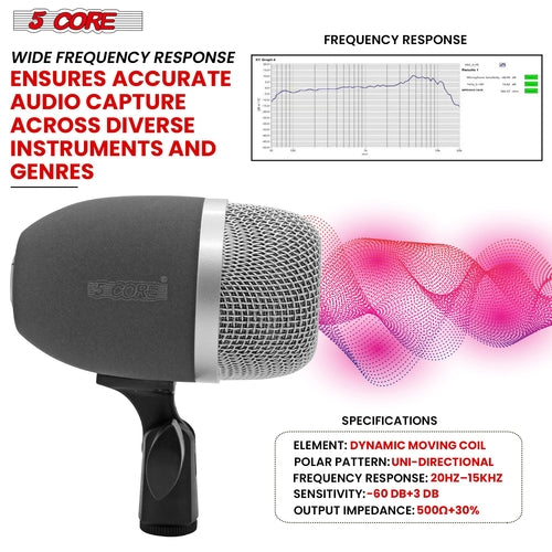 5 Core Tom Snare Mic Cardioid Dynamic Microphone for Drum Kit