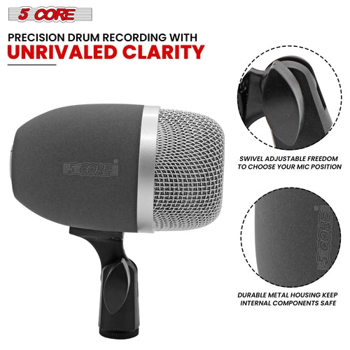 5 Core Tom Snare Mic Cardioid Dynamic Microphone for Drum Kit
