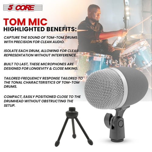 5 Core Tom Snare Mic Cardioid Dynamic Microphone for Drum Kit