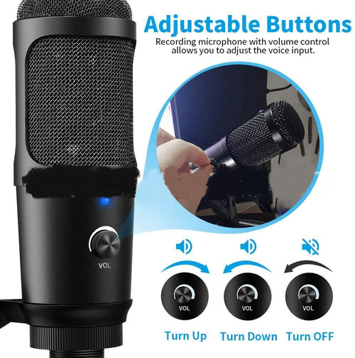 Apple-compatible desktop mic stand with live recording features
