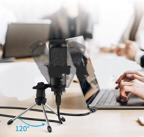 Apple-compatible desktop mic stand with live recording features